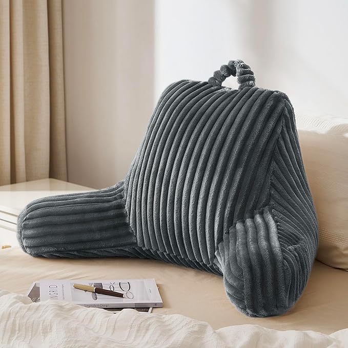Blissful Diary Reading Pillow for Sitting in Bed, Flannel Back Pillow Bed Sitting Up for Adult & Children, Backrest Cushion for Sit Up in Couch or Floor, Dorm Essentials, Dark Gray