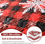 JSD Christmas Quilt Set Twin Size, Red Buffalo Plaid Snowflakes Bedspreads, 2 Piece Microfiber Coverlet Quilted Blanket with Pillow Shams