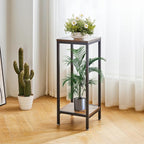 IBUYKE 30 Inch Tall Plant Stand Indoor, 2 Tier Wood Corner Plant Stand, Modern Square Plant Shelf Flower Stand for Living Room Patio Balcony Garden, Rustic Brown TMJ071H