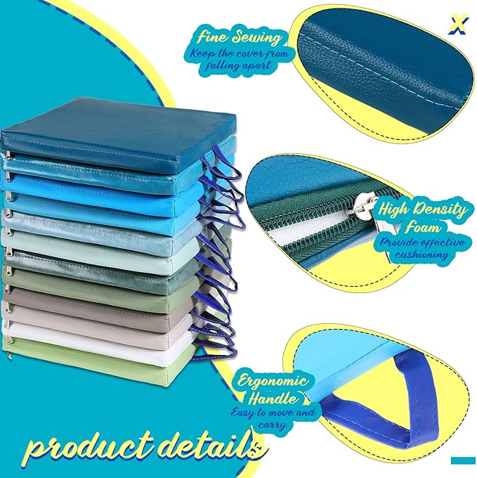 Sawysine 12 Pcs Floor Cushions Classroom Flexible Floor Seating with Handle for Kids in Home School Classroom Kindergarten Daycare Nursery (Bright Color,Square)
