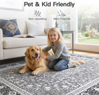 Lofus 9x12 Area Rugs for Living Room, Machine Washable Non-Slip Area Rug, Low Pile Large Rugs for Bedroom, Kitchen, Dining Room, Home Office, Vintage Oriental Print Rug, Light Grey with White