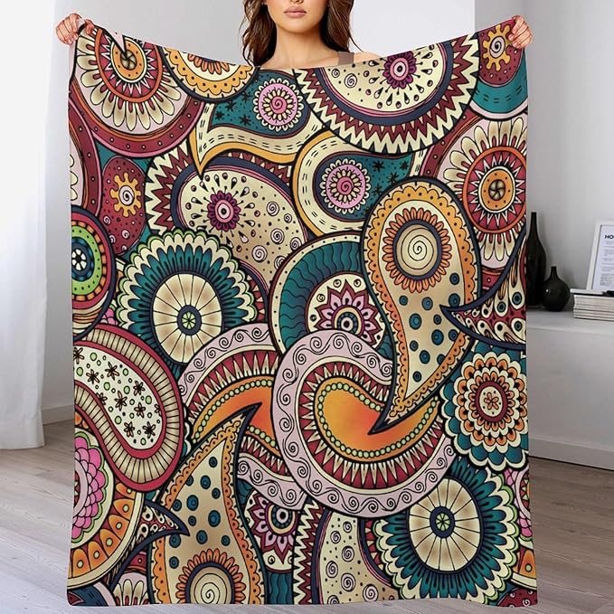 Indian Boho Throw Blanket Mandala Design Colorful Bohemian Floral Paisley Blanket for Sofa Bed Couch Chair Or Dorm 40"x50"