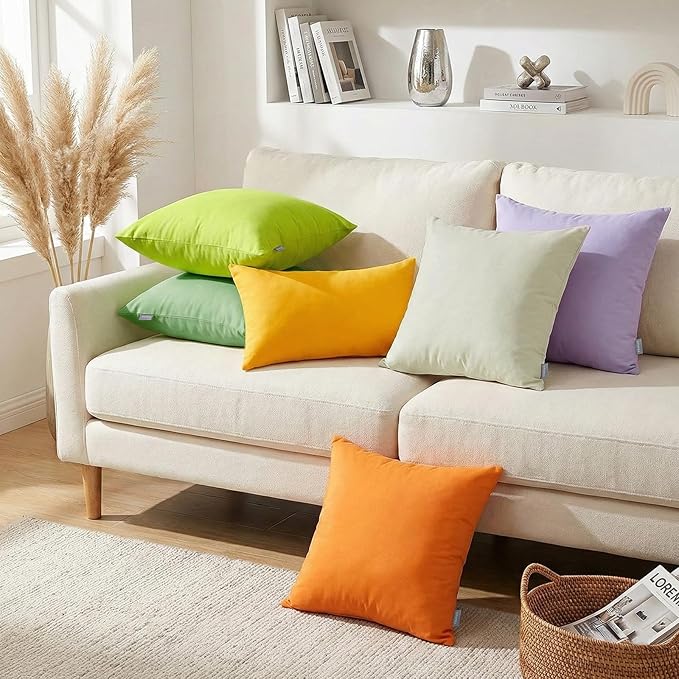 Thmyo 4-Pack 100% Cotton Comfortable Solid Decorative Throw Pillow Case Square Cushion Cover Pillowcase Sublimation Blank Pillow Covers DIY Throw Pillowcase for Sofa Bedroom(16x16 inch/ 40x40cm,Beige)