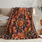 kampdream Orange Ceometric Art Throw Blanket, Hippie Abstract Sun and Moon Yellow Aesthetic Comforter Nap Throws for Couch Chair Bed Decor Comforter 68×90 inch
