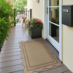 Easy Jute Front Door Mat, 2.6x4 Washable Entryway Rug Non Slip Small Kitchen Rug, Farmhouse Low Pile Floor Scalloped Rugs for Bathroom Porch Doorway