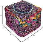 CRAFT KALA Large Hippie Mandala Meditation Floor Ottoman Pillow Cushion Pouf Cover Square Poufs Cover Bohemian Floor Cushion Cover Outdoor Fireplace Living Room Decor 16X16X14 inches, New Pink Ombre