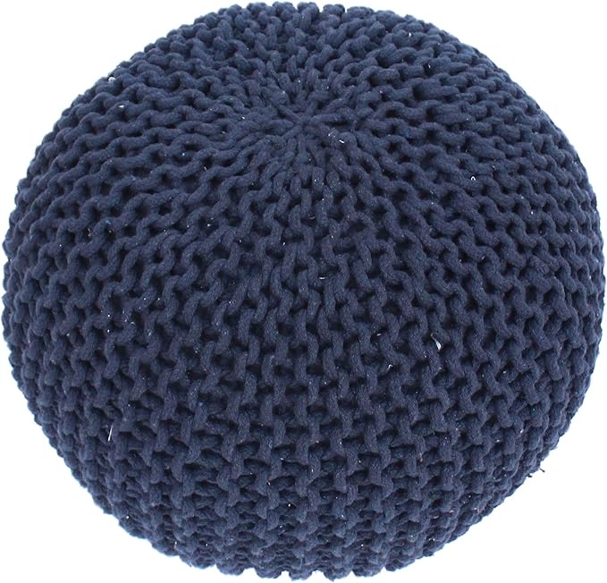 GDFStudio Handcrafted Modern Cotton Pouf Ottoman Foot Stool - Bean Bag Floor Chair - Foot Rest Couch for Living Room Bedroom, Navy