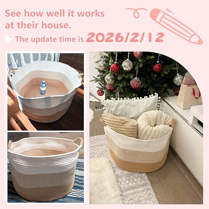 40L Large Cotton Rope Basket, Decorative Woven Blanket Storage for Living Room, Boho Toy Storage & Toy Box for Kids, Versatile Laundry Basket & Nursery Hamper for Blankets(Pink)