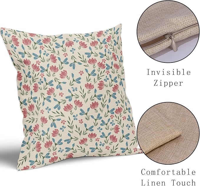 Green Pink Blue Floral Pillow Covers 24x24 Set of 2 Vintage Rustic Old Style Cute Small Flower Print Decorative Outdoor Pillowcases Farmhouse Throw Cushion Case Decor for Couch Sofa Bed