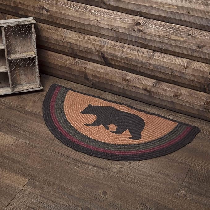 VHC Brands Wyatt Stenciled Bear Jute Rug Half Circle 16.5x33