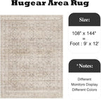 HUGEAR Area Rug 9x12 Vintage Beige Machine Washable Living Room Rugs Distressed Retro Floral Vacuumable Low Pile Carpet Bedroom Office Dining Room Laundry Room Non Slip Soft Lightweight