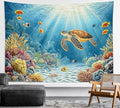 HVEST Blue Ocean Sea Turtle Tapestry Coastal Under the Sea Tropical Fish Coral Wall Tapestry for Bedroom Underwater World Sea Life Tapestries Wall Art Decor for Living Room Dorm, 60L x 80W Inches