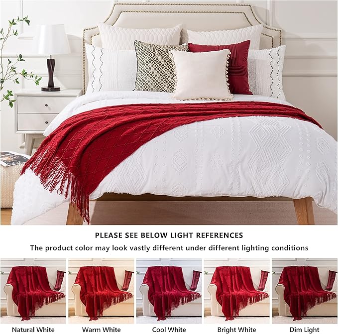 BATTILO HOME Christmas Decor Red Throw Blanket for Couch, Boho Bed Throws for Foot of Bed, Decorative Red Throws for Sofa Living Room, 50"x60"