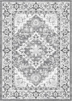 Lessymo 2 x 3 Entryway Rug - Machine Washable Area Rugs Boho Faux Wool Low Pile Area Rug for Bedroom, Floral Medallion Vintage Outdoor Rugs with Non-Slip Rubber,Grey Beige