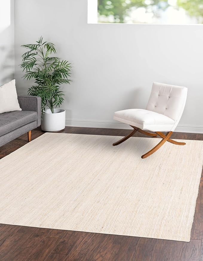 Unique Loom Braided Jute Collection Area Rug - Dhaka (8' Square, White)