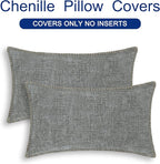 CaliTime Throw Pillow Covers Decorative 12 X 20 Inches Pack of 2 Cotton Thread Stitching Edges Solid Dyed Soft Chenille Cushion Cases for Couch Sofa Bed Living Room Farmhouse Medium Grey