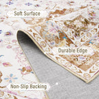 Amearea Vintage Design Area Rugs for Living Room, 4x6 Machine Washable Floral Collection Traditional Bedroom Rug, Low Pile Cute Kids Room Print Carpet, No Slip Office Kitchen Home Decor, Gold Yellow