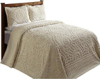 Better Trends Chenille Bedspread Set 3 Pieces Ivory 100% Cotton King Size Bedspread Medallion Pattern 2 King Shams Luxurious Feel Perfect for Gifting All Seasons, Machine Washable, Rio Collection