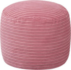 MeMoreCool Stuffed Round Pouf Ottoman Foot Rest, Soft Plush Floor Pouf Foot Stool, Corduray Footstool Footrest, Small Round Ottoman for Living Room Couch Sofa Chair, 20x15 Inch Pink