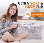 Cheer Collection Throw Pillows for Couch and Bed, Soft Shaggy Throw Pillows with Inserts Included, Cozy Long Hair Faux Fur Pillows - Set of 2-12" x 20" - Purple
