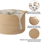 90L Large Blanket Basket,21.7"L x 21.7"W x 13.8"H Rope Woven Baskets with Handles, Toys Storage Bins,Laundry Basket Perfect for Living Room, Nursery,Bedroom,Home Organization,Camel