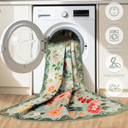Round Area Rug for Living Room: 4 ft Floral Washable Circle Rug Soft Boho Non-Slip Carpet Indoor Stain Resistant Low Pile Small Circular Rug for Bedroom Entryway Kitchen Nursery Home Office Green