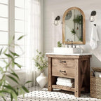 LOSOUR Arched Mirror, Farmhouse Decor Solid Wood Frame Wall Mirror, Bathroom Mirrors, Large Vintage Mirror for Bathroom, Living Room,Bedroom, Entryway, Hallway,Foyer (Brown, 36" L x 24" W)