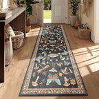 Mushroom Whimsical Cottage Core Small Rug 2x3 Washable Door Mat Indoor Rugs for Entryway Non-Slip Soft Insect Bug Butterfly Funky Decor for Bedroom Kitchen Black Brown
