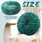 Round Throw Pillows Decorative Pleated Throw Pillows 15'' Diameter Accent Pumpkin Boho Chair Cushion for Couch Sofa Home Decoration(Green,1 Pcs)