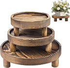 3 Pcs Wood Plant Stand Indoor Outdoor, Wooden Stool Display Stand 5/6/8" Round Riser Flower Pot Holder with Raised Edge Small Planter Tray Modern Potter Decorative for Garden Desktop Home Table Counter Room (Rustic Brown)