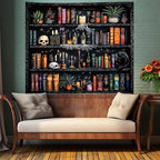 Algasan Magic Bookshelf Tapestry Magical Book Tapestry Gothic Witchy Vintage Library Skull Potion Black Cat Candle Botanical Backdrop for Bedroom Living Room Dorm 90.6 x 70.9 Inches