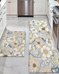 DEXI Kitchen Mats for Floor 2 Piece Set, 17x29+17x59, Cushioned Standing Mat Anti Fatigue, Waterproof Comfort Floral Padded for Laundry Room Office, Blue and Yellow