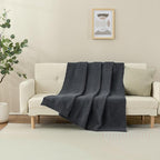 Knitted Throw Blanket 50"X60", Dark Grey Knit Throws for Bed, Super Soft Boho Chevron Blankets for Couch Sofa Chair Room Decor, Textured Decorative Farmhouse Cozy Lightweight