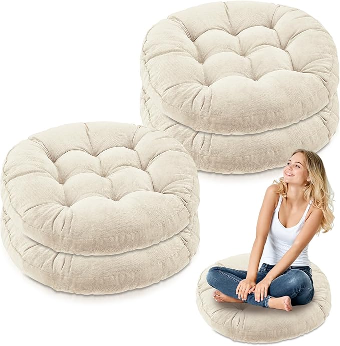 Jerify Floor Pillow Cushions Large Round Square Large Meditation Floor Pillow for Classroom Adult Meditation Picnic Party Seating Learning Daycare School(Round,Beige,4 Pcs)