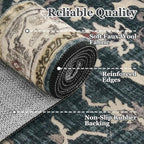 Dark Medallion Round Rugs 5ft, Non Slip Washable Thin Circle Rugs for Kitchen Dining Room, Traditional Medallion Printed Circle Carpet 5 feet for Bedroom Living Room, Midnight/Multi