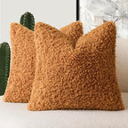 Foindtower 2 Pieces 22x22 Inch Orange, Faux Fur Throw Pillow Cover Accent Sherpa Furry Pillow Covers Fuzzy Soft Pillowcases Cozy Sheepskin Decorative Fleece Cushion Case for Bed Couch Living Room