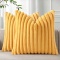 Pallene Faux Fur Plush Throw Pillow Covers 26x26 Set of 2, Luxury Soft Fluffy Striped Decorative Pillow Covers for Sofa, Couch, Living Room, Mustard Yellow