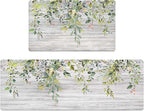 Kitchen Rug Mats for Floor Cushioned Anti Fatigue Green Eucalyptus Kitchen Rugs Sets of 2 Farmhouse Non Slip Waterproof Comfort Memory Foam Standing Floor Mat for Office Laundry Sink Desk