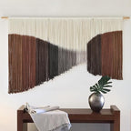 Jakalin Macrame Wall Hanging Geometric Dip Dyed Brown Red Dark Brown Boho Fiber Wall Decor for Living Room Art
