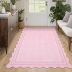 GarveeHome Scalloped Washable Area Rugs 4x6 Entry Rug Non Slip Pink Playroom Rug Small Living Room Area Rug Soft Non Shedding Low Pile Stain Resistant Carpet for Kitchen Bedroom Nursery, Pink