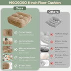 HIGOGOGO 8" Extra Thick Floor Pillow Cushion for Adults, Meditation Cushion Pillow, Large Square Floor Sitting, Tufted Corduroy Cover, for Tatami Living Room or Yoga, 22x22 Inch, Coffee