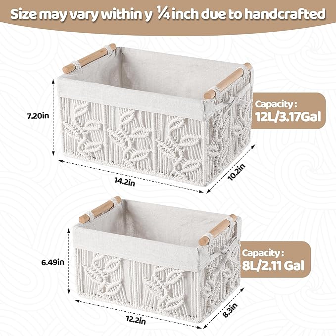 HOSROOME Storage Baskets for Shelves Organizing Gift Basket Empty Woven Baskets for Closet Boho Decor Basket for Bathroom Living Room Bedroom,White