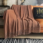 LOMAO Knitted Throw Blanket with Tassels Bubble Textured Lightweight Throws for Couch Cover Home Decor (Caramel, 60x90)