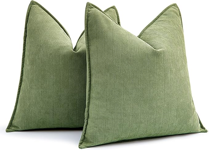 MIULEE Pack of 2 Sage Decorative Pillow Covers 20x20 Inch Soft Chenille Luxurious Couch Throw Pillows Farmhouse Cushion Covers with Elegant Design for Sofa Bedroom Living Room Spring Home Decor
