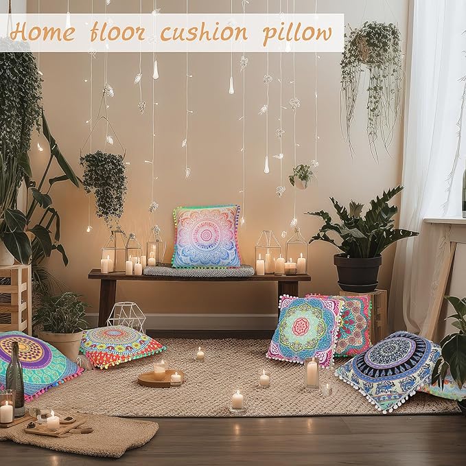 Ganeen 12 Pcs Floor Cushions for Classroom 16'' Boho Kids Seating Pillow Flexible Floor Cushions Meditation Pillows for Toddler Sitting Home School Classroom Kindergarten Daycare Nursery(Square)