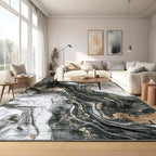 GarveeHome Modern Washable Rugs 5x7 Neutral Abstract Throw Rugs, Non-Slip Abstract Accent Carpet with Marble Swirl Pattern, Stain-Resistant Low Pile Indoor Carpet Rug for Living Room, Bedroom, Black