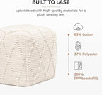 Anji Mountain Pouf Ottoman Foot Rest, Handmade Ottoman Pouf, Comfortable Foot Stool, Decorative Floor Seating for Living Room Decor, Bedroom & Home Décor Accent - Ivory