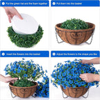 HyeFlora Artificial Fake Hanging Plants Flowers with Basket Outdoor Decor Faux Silk Daisy Flower Arrangements in Pot Planter for Porch Home Indoor Patio Garden Yard Decoration, Blue