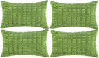 Fancy Homi 4 Packs Boho Lime Green Decorative Throw Pillow Covers 12x20 Inch for Couch Bed Sofa, Rustic Modern Farmhouse Home Decor, Soft Plush Corduroy Cute Rectangle Cushion Case 30x50 cm