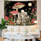 Accnicc Mushroom Skull Tapestry Skeleton Floral Flower Plant Tapestries for Bedroom Aesthetic Hippie Cool Nature Moon Star Wall Art for Dorm Living Room (Red, 90.8'' × 70.4'')